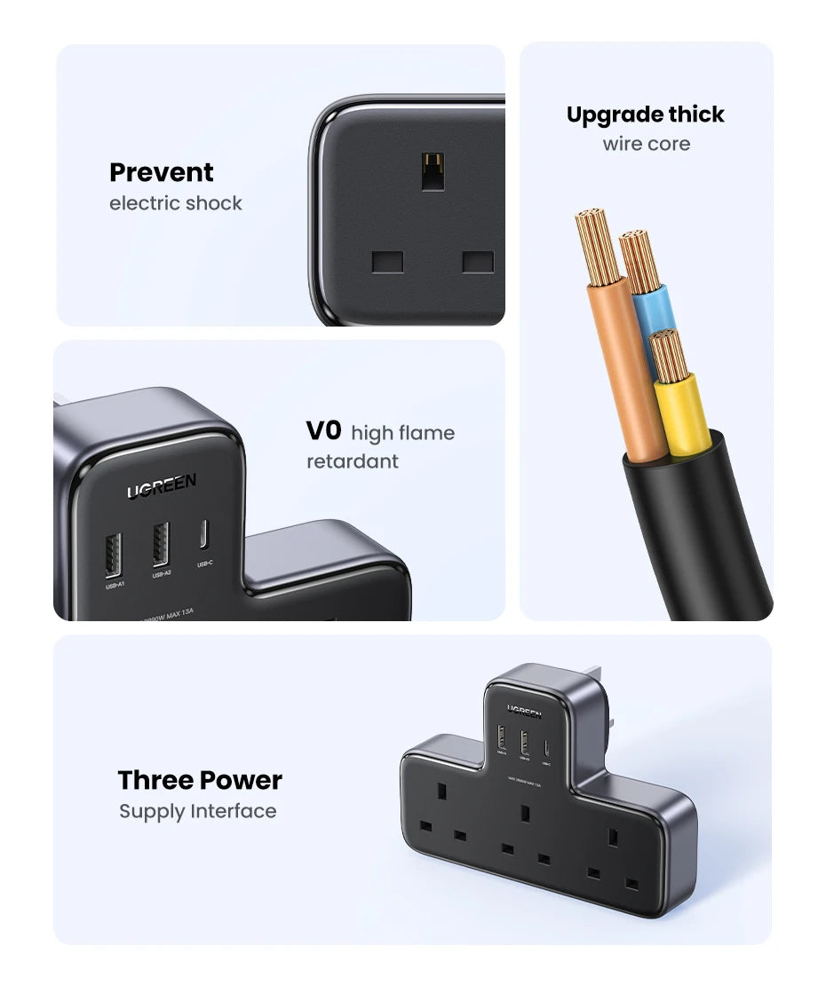 30W 6-in-1 Wall Outlet Extender with USB-C and USB-A Ports - 14