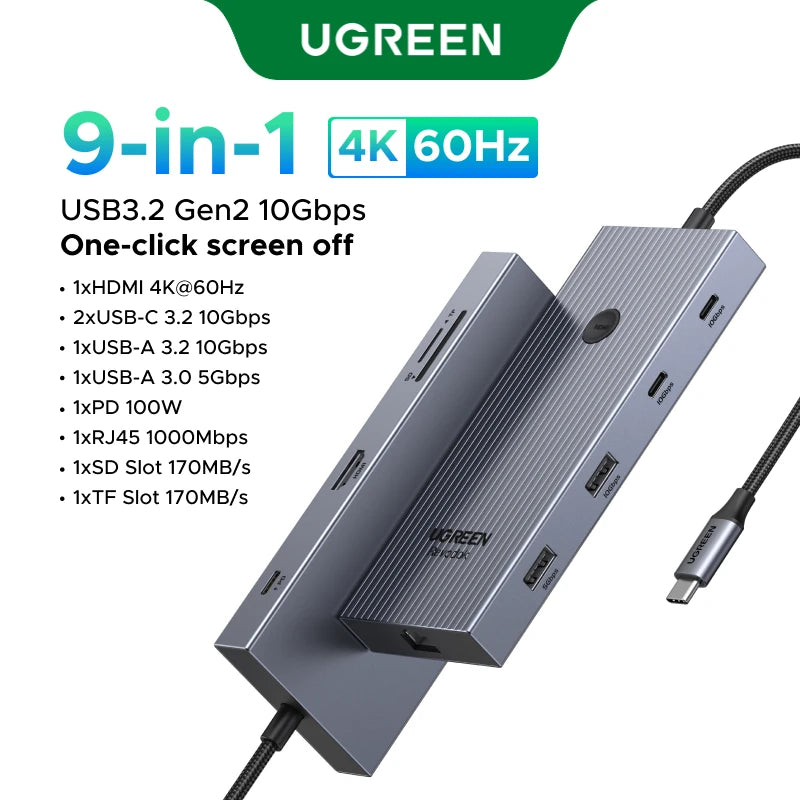 9-in-1 USB-C Hub with 4K 60Hz HDMI and 10Gbps Data Transfer