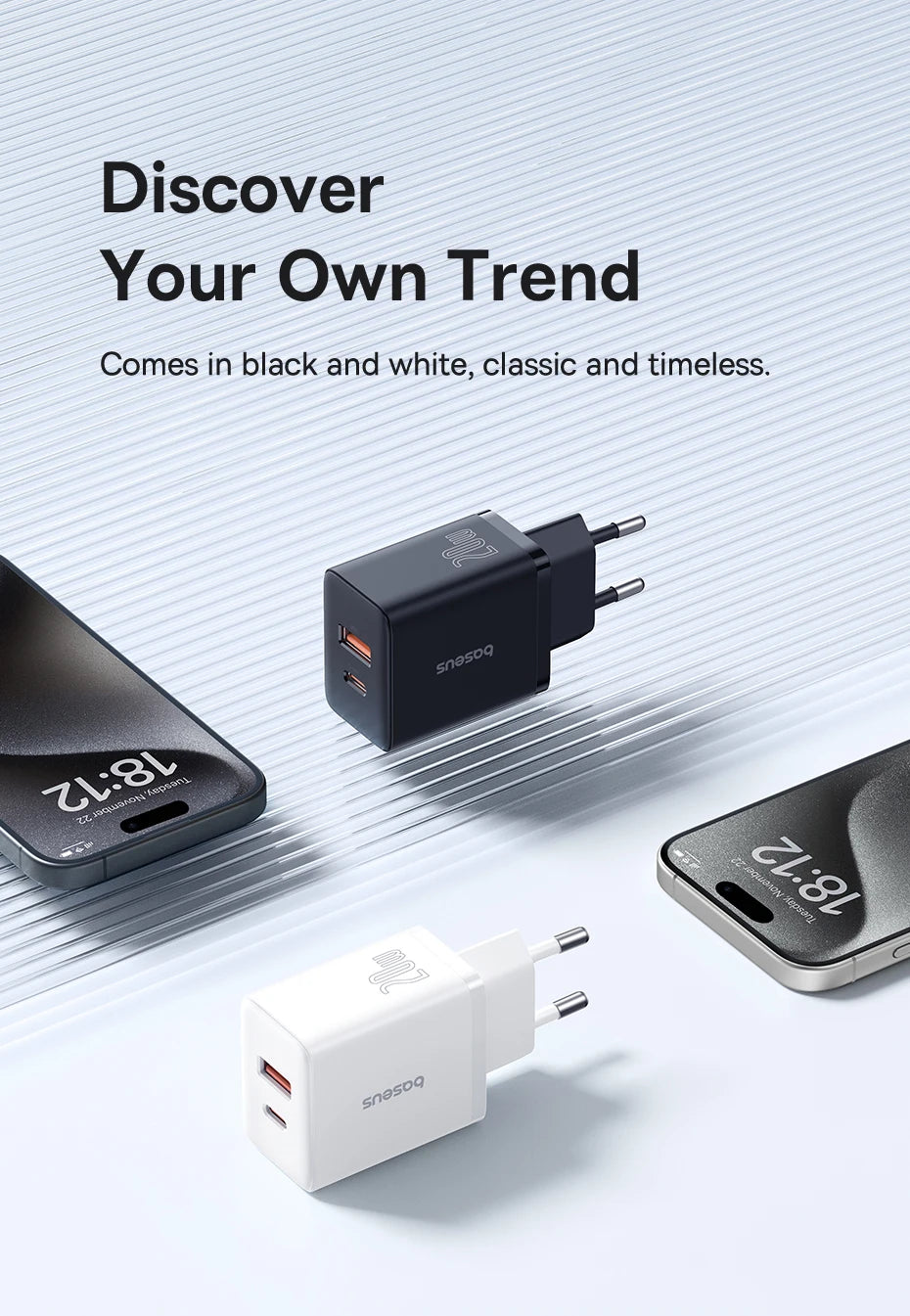 20W Dual Port Fast USB-C and USB-A Wall Charger