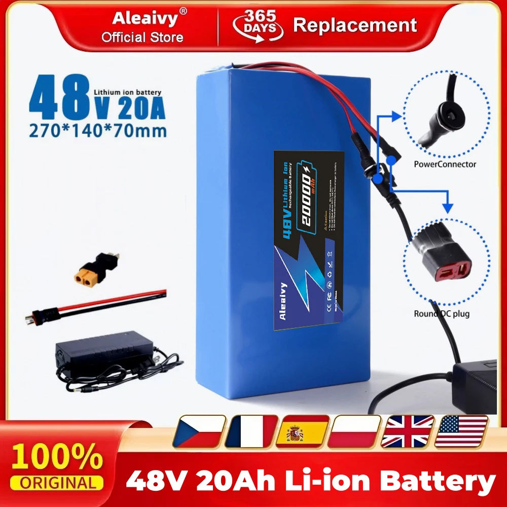 48V Rechargeable Lithium-Ion E-Bike Battery Pack with BMS