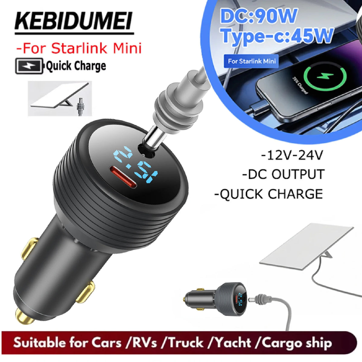90W Car Power Adapter for Starlink Mini