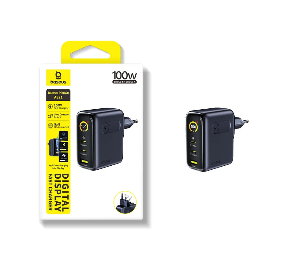 100W GaN Fast Charger with Digital Power Display and Foldable Plug - 22