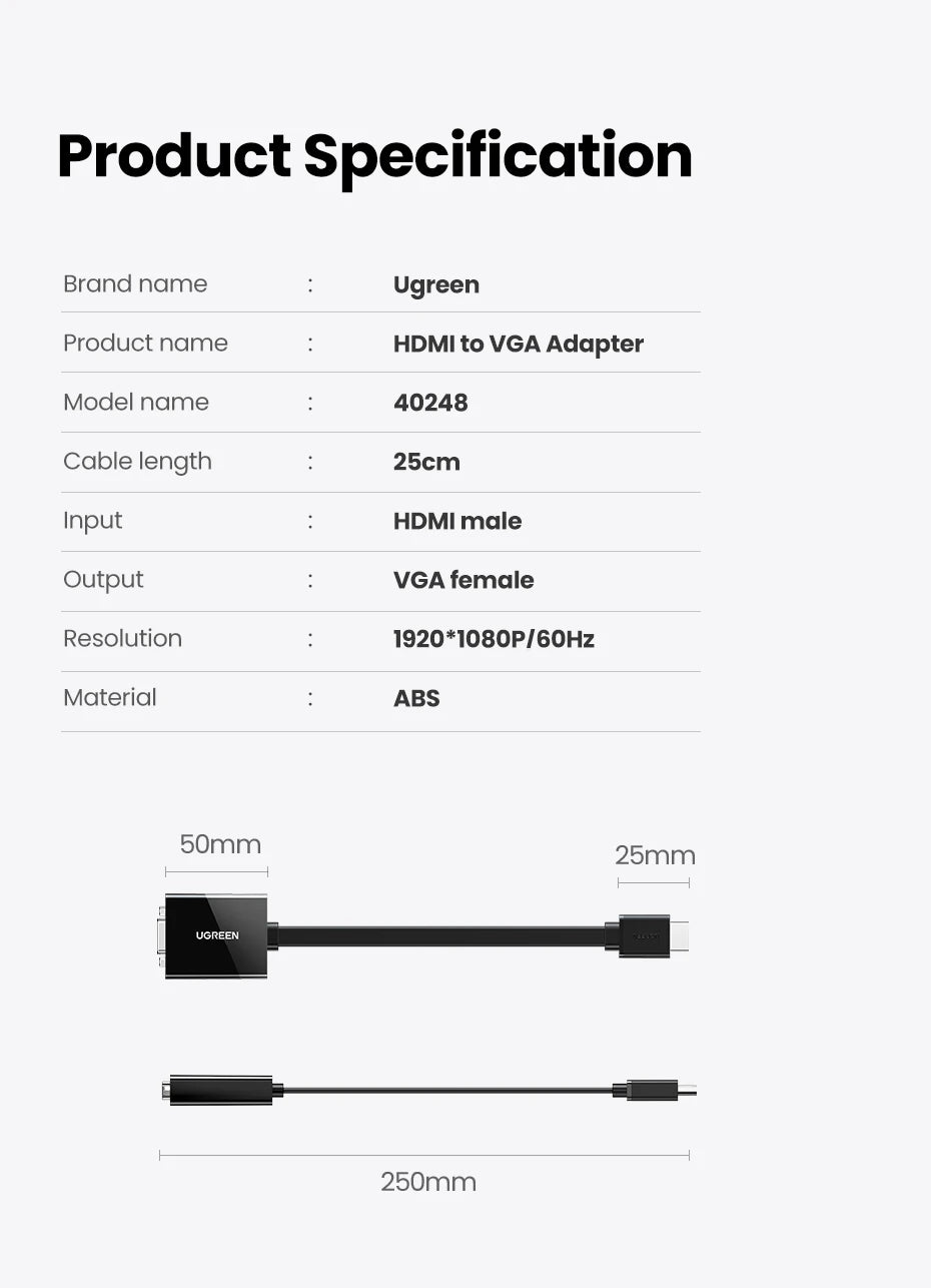 HDMI to VGA Adapter with 3.5mm Audio Jack 1080P
