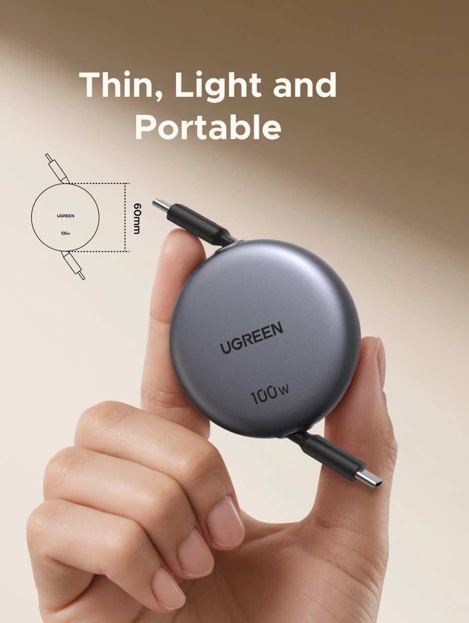 100W Retractable USB-C to USB-C Fast Charging Data Cable