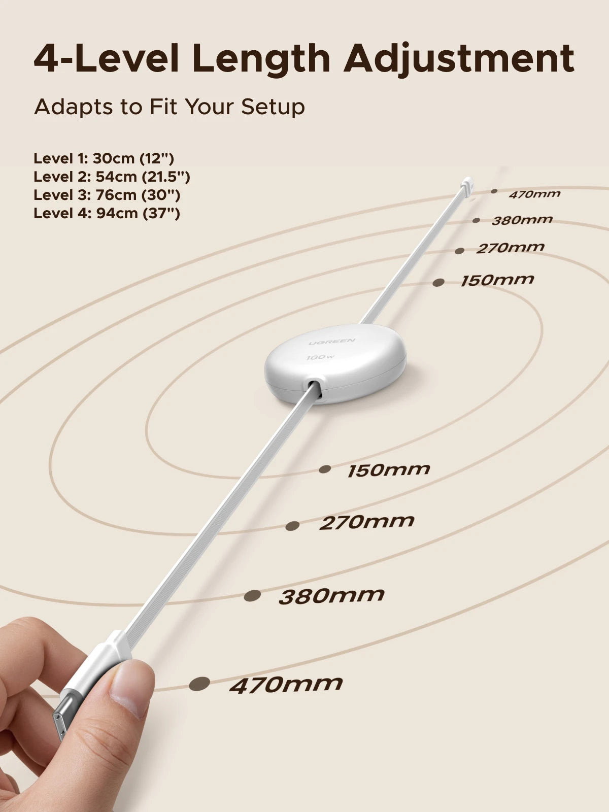 100W PD Fast Charging Retractable USB-C to USB-C Cable - 5