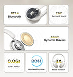 Wireless Bluetooth 5.4 Over-Ear Headphones with 80H Playtime