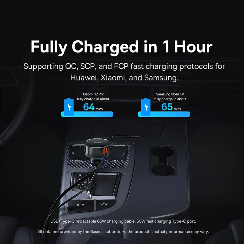 60W Fast Dual Port Car Charger with Retractable Cable