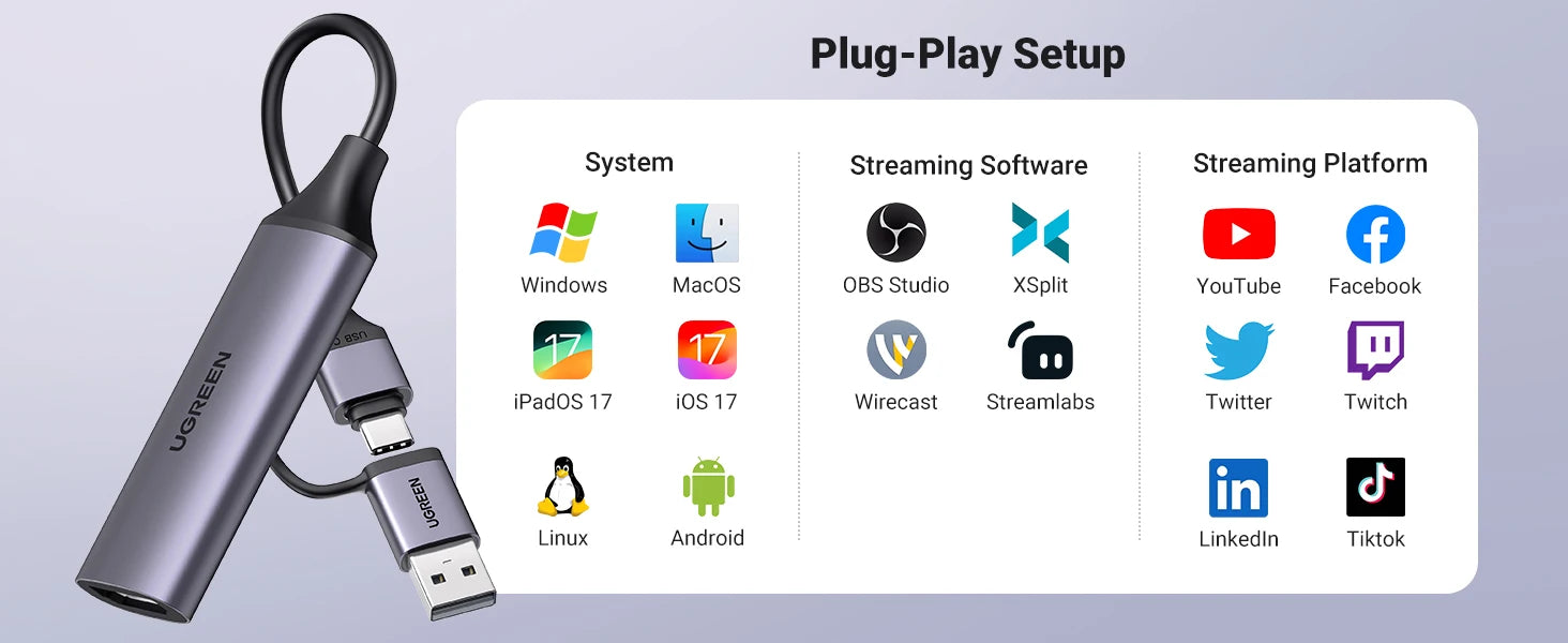 HDMI to USB-C Video Capture Card for Live Streaming and Recording - 16