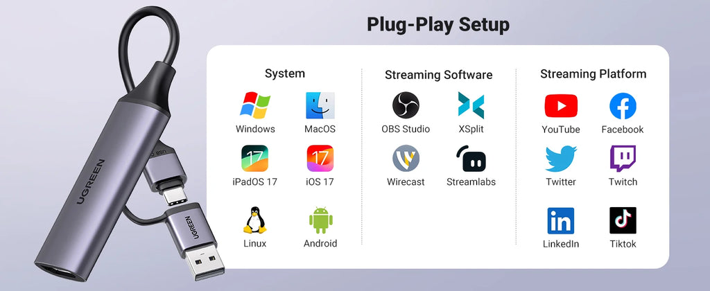 HDMI to USB-C Video Capture Card for Live Streaming and Recording