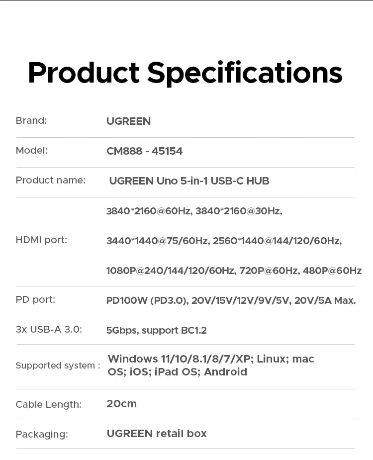5-in-1 USB-C Hub with 4K 60Hz HDMI and 100W Power Delivery - 21