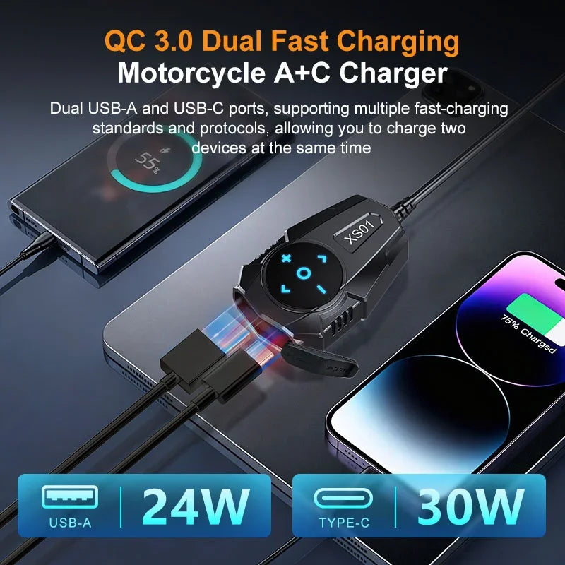 54W Motorcycle Dual Port USB Charger with Bluetooth Remote - 9