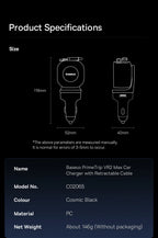 4-Port Fast Car Charger with Retractable Cables