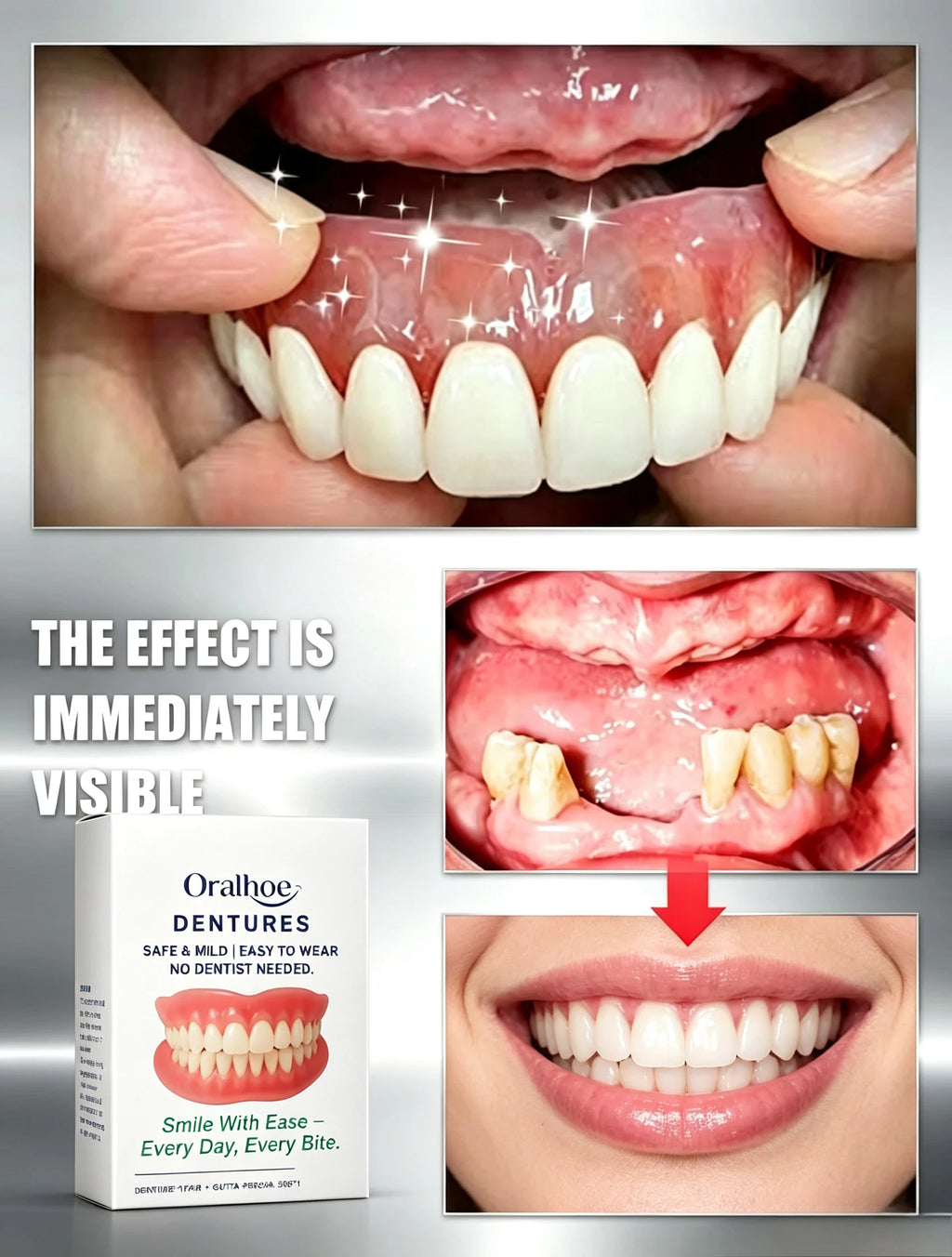 Adjustable Cosmetic Denture and Cleaning Care Kit