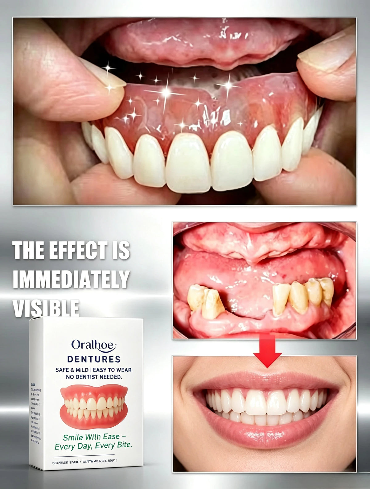 Adjustable Cosmetic Denture and Cleaning Care Kit