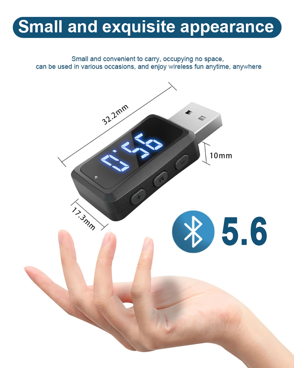 USB Bluetooth 5.6 FM Transmitter Receiver with LED Display for Car Radio