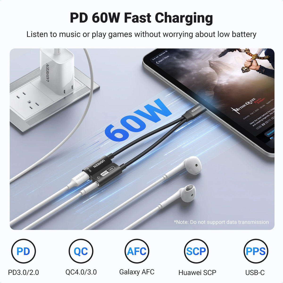 USB-C to 3.5mm Audio Adapter with 60W Fast Charging