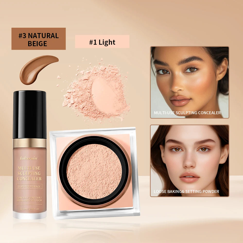 Face Concealer and Matte Setting Powder Makeup Set