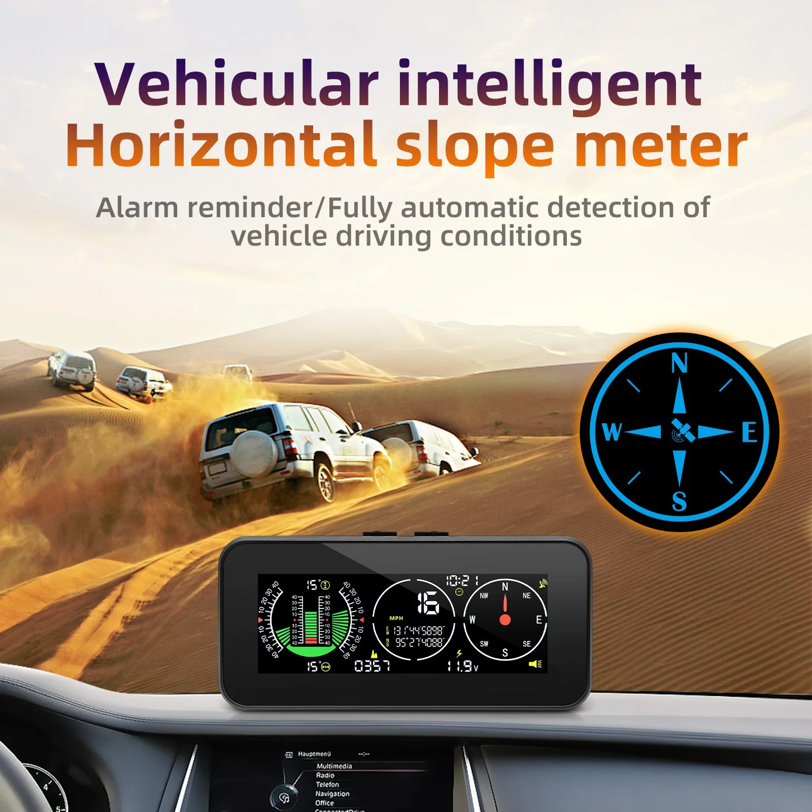 M60 GPS Car HUD Inclinometer Speedometer Voltage Monitor Clock
