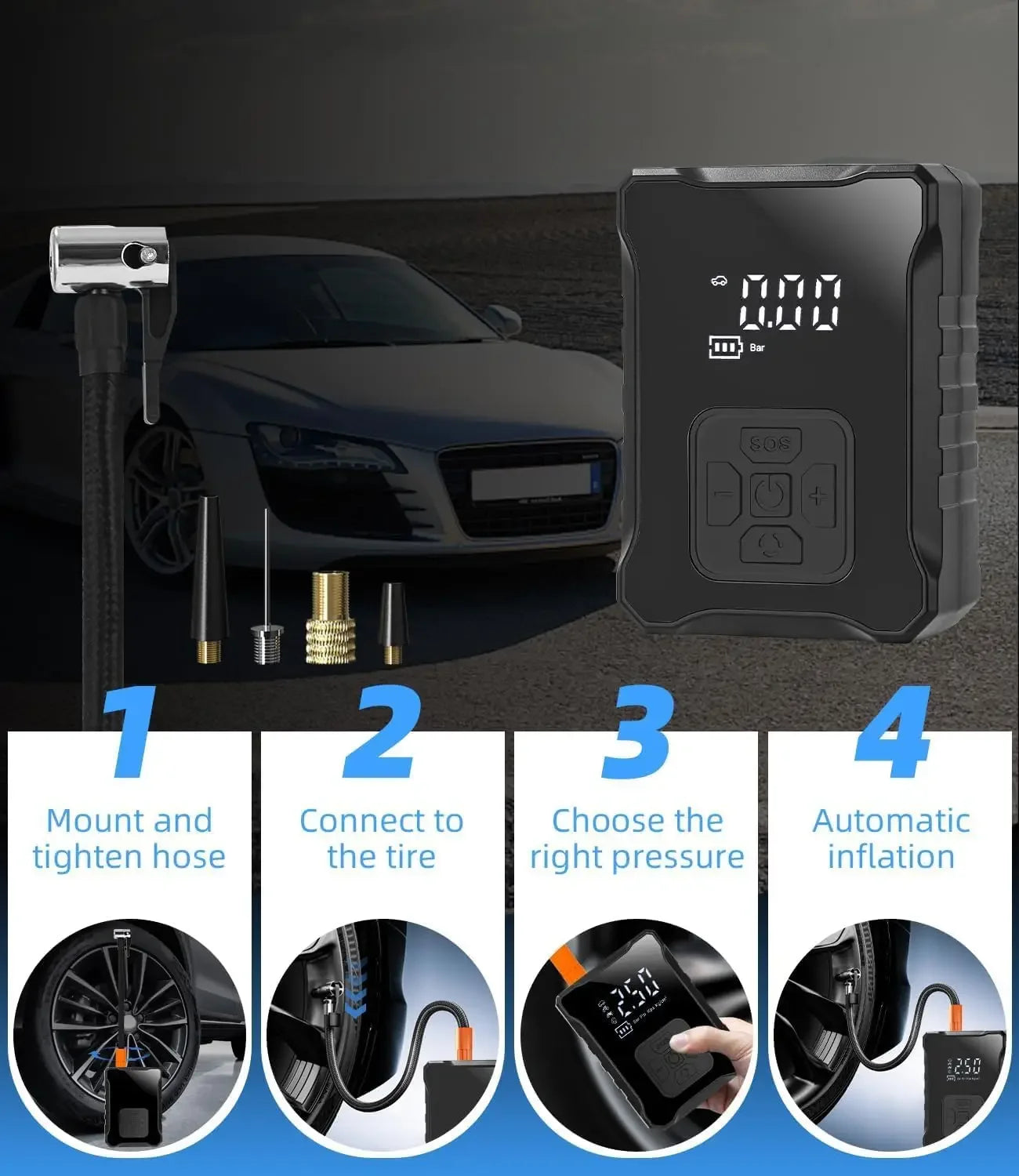 150PSI Portable Cordless Electric Tire Inflator Air Compressor Pump