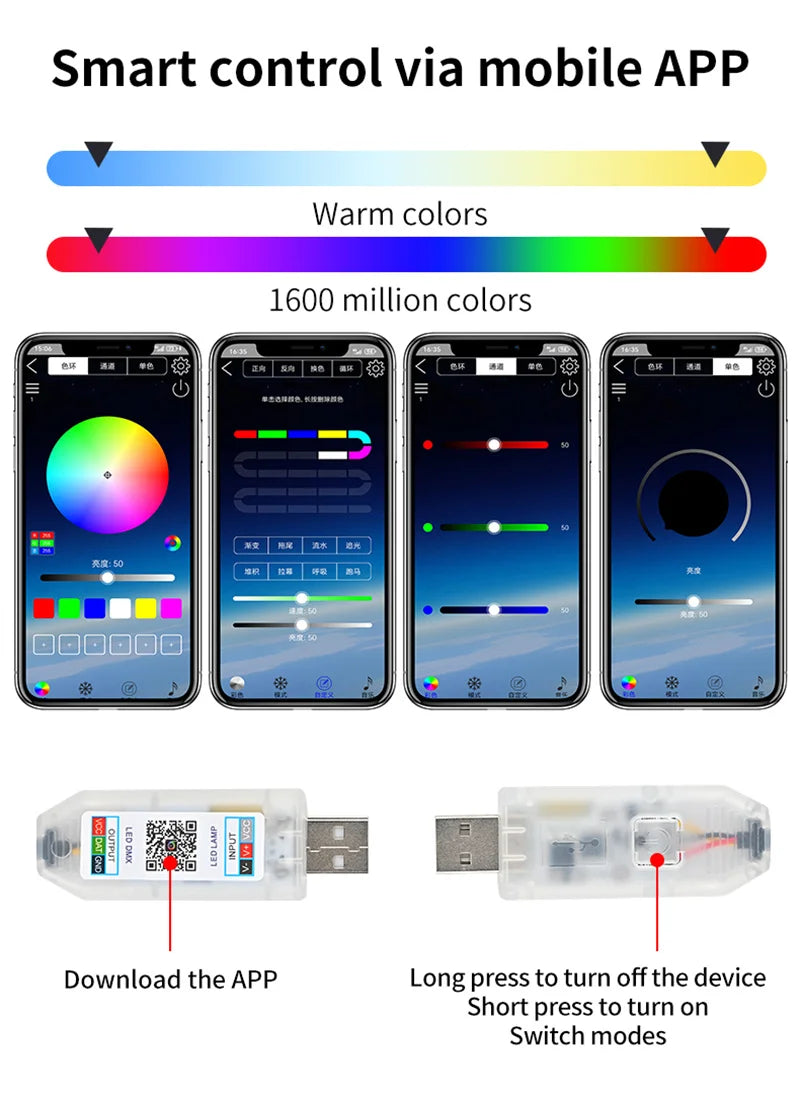 RGB LED Interior Car Ambient Light Strip Kit with App Control