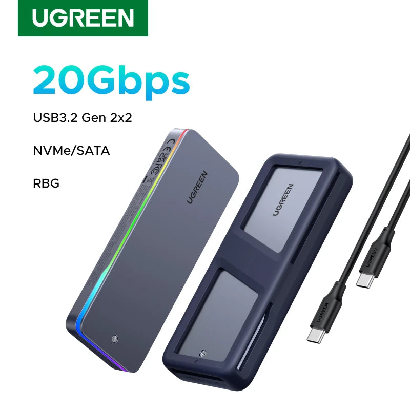 20Gbps M.2 NVMe and SATA SSD Enclosure with RGB Lighting