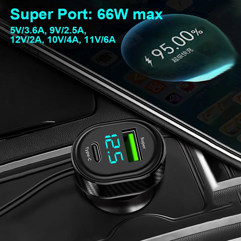 127W 5 Port Fast Car Charger with 150CM Extension Cable for Front Rear
