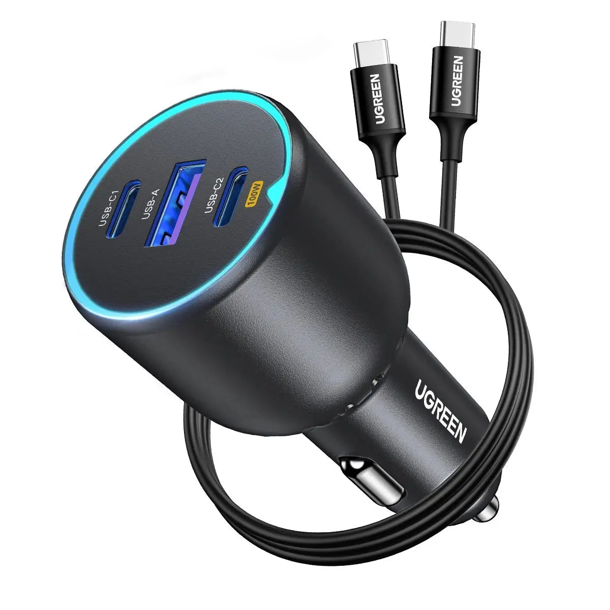130W USB-C Fast Car Charger with Power Delivery for Laptops and Phones