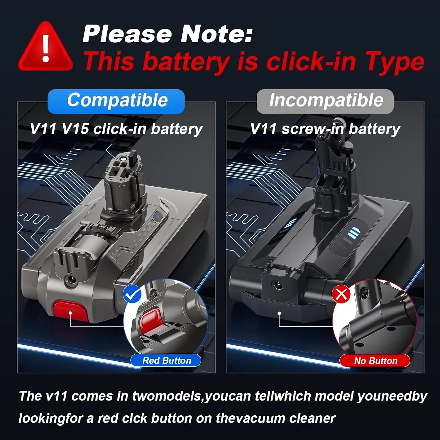 Replacement Battery for Dyson V11 Click-in Vacuum Models - 3