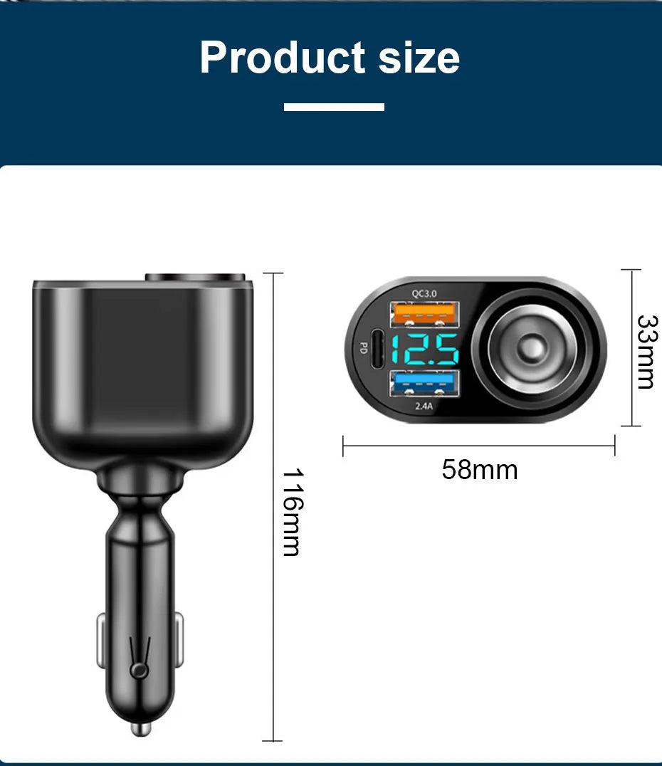 120W 4-in-1 Fast Car Charger with Dual USB and Type-C