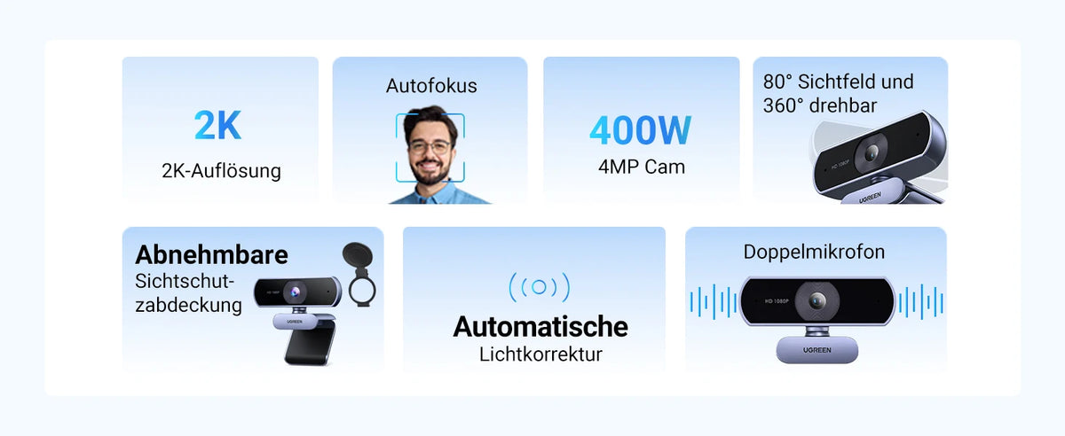 2K HD USB Webcam with Dual Microphones for Streaming and Video Calls