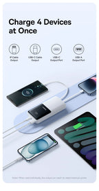 20000mAh Portable Power Bank with Integrated Fast Charging Cables