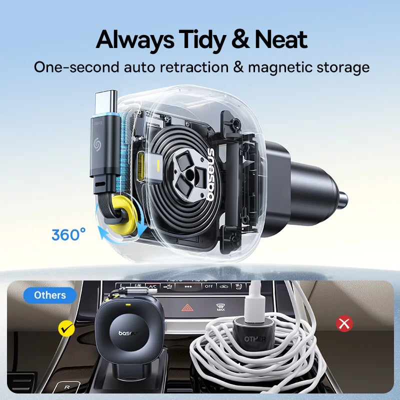 45W Dual USB-C Fast Car Charger with Retractable Cable - 4
