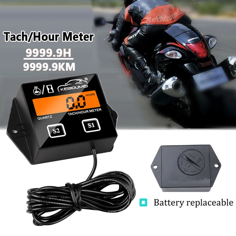 Digital Engine Tachometer and Hour Meter Gauge for Spark Ignition Engines