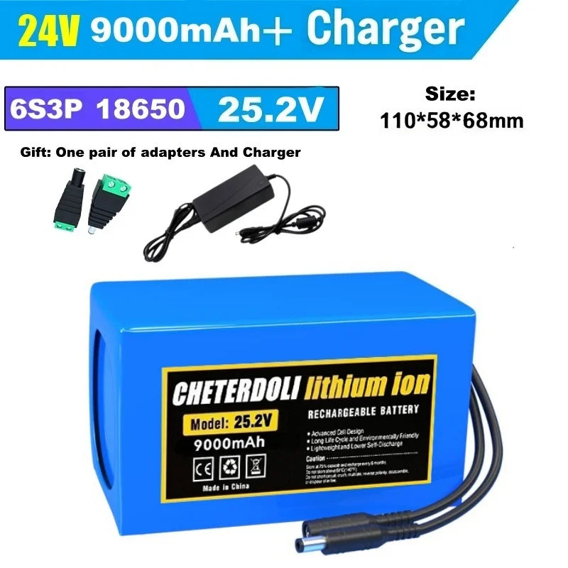 24V 15Ah Rechargeable Lithium-Ion Battery Pack with Charger