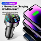 Bluetooth 5.0 FM Transmitter 66W 4 Port Car Charger Handsfree Adapter