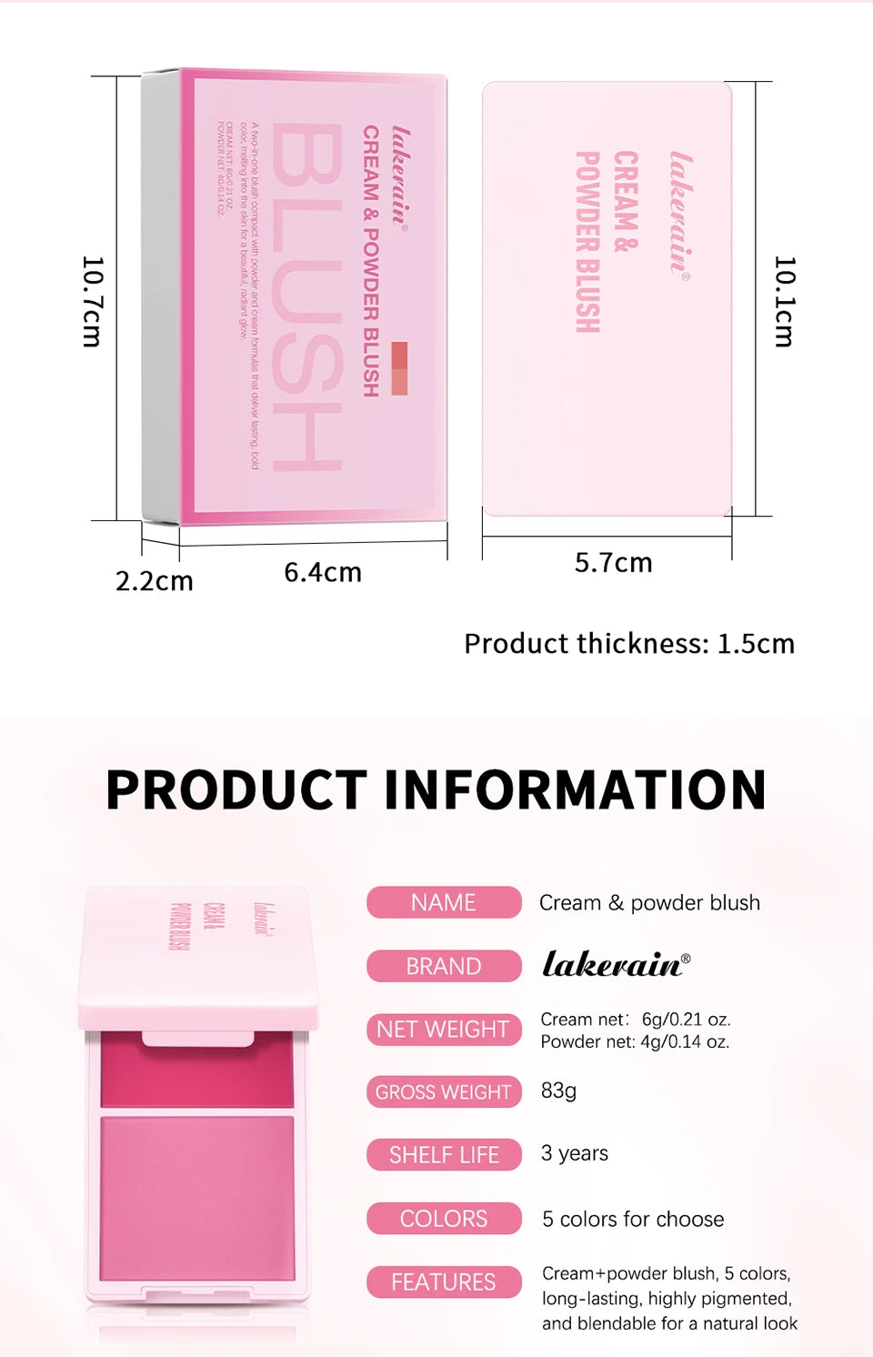 2-in-1 Cream and Powder Blush Palette - 16