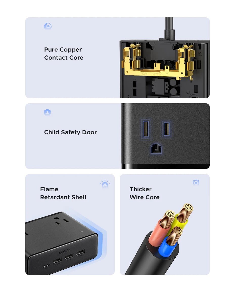 8-in-1 Compact Desktop Power Strip with USB-C Fast Charger