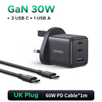 30W GaN 3-Port USB-C Fast Wall Charger