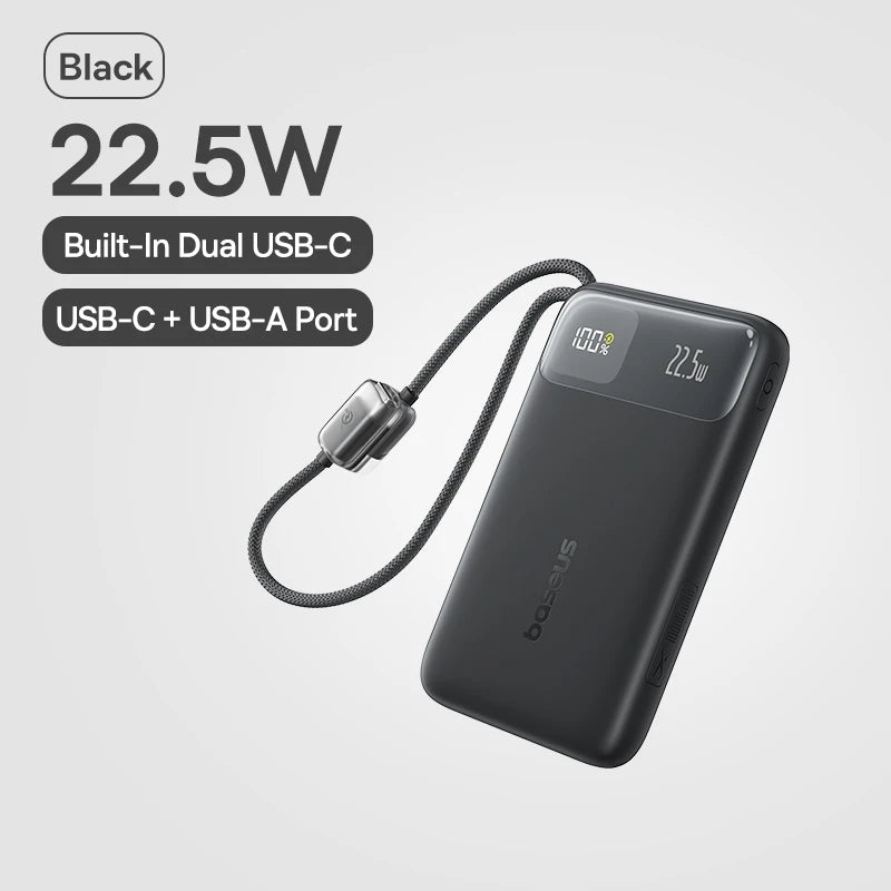 10000mAh Portable Power Bank with Dual Built-in USB-C Cables - 30