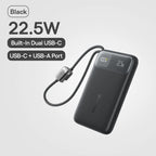 10000mAh Portable Power Bank with Dual Built-in USB-C Cables