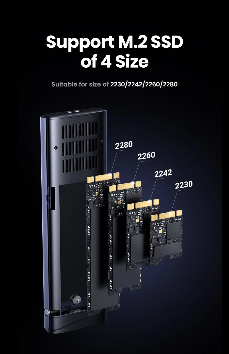Dual Protocol M.2 NVMe and SATA SSD Enclosure 10Gbps USB-C Adapter - 15