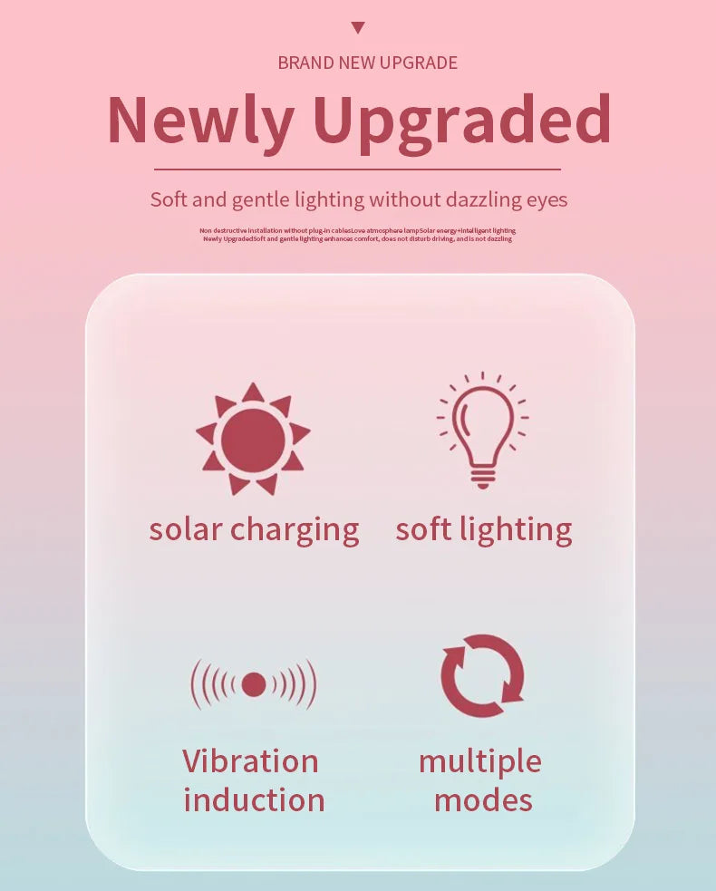 Solar USB Heart Neon LED Car Window Atmosphere Light with Sensors