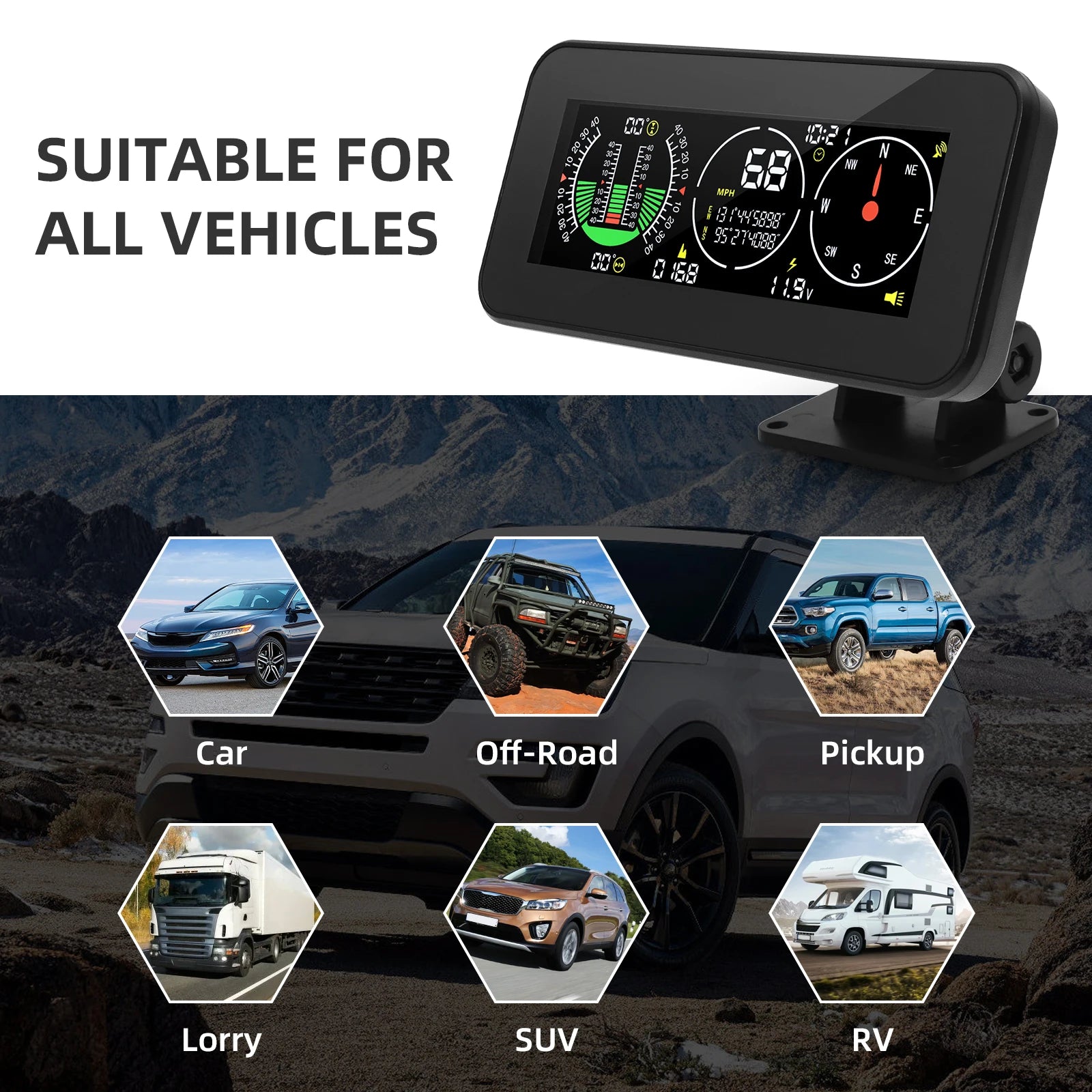 M60 GPS Car HUD Inclinometer Speedometer Voltage Monitor Clock