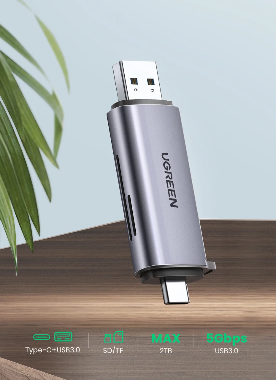 USB 3.0 and USB-C Dual Slot SD and TF Memory Card Reader - 7