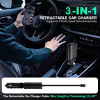 100W Car Charger with Retractable Cable PD 30W Fast Charging Adapter