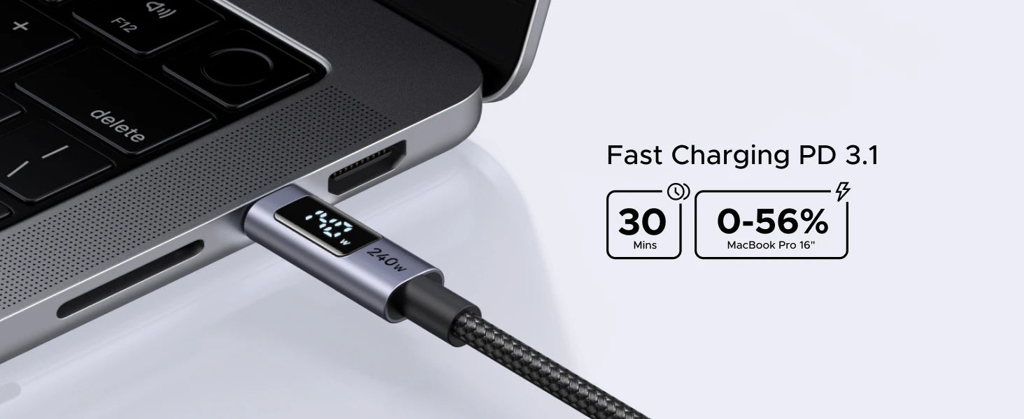 240W USB-C Fast Charging Cable with LED Real-Time Power Display - 13