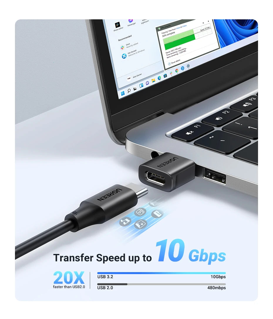 USB-A Male to USB-C Female OTG Adapter for Data and Charging - 9