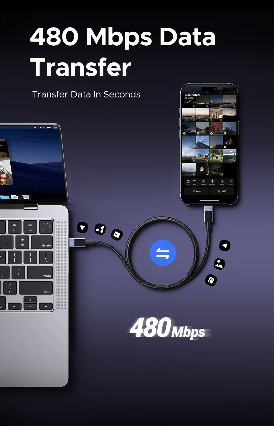 60W USB-C to USB-C Fast Charging and Data Cable