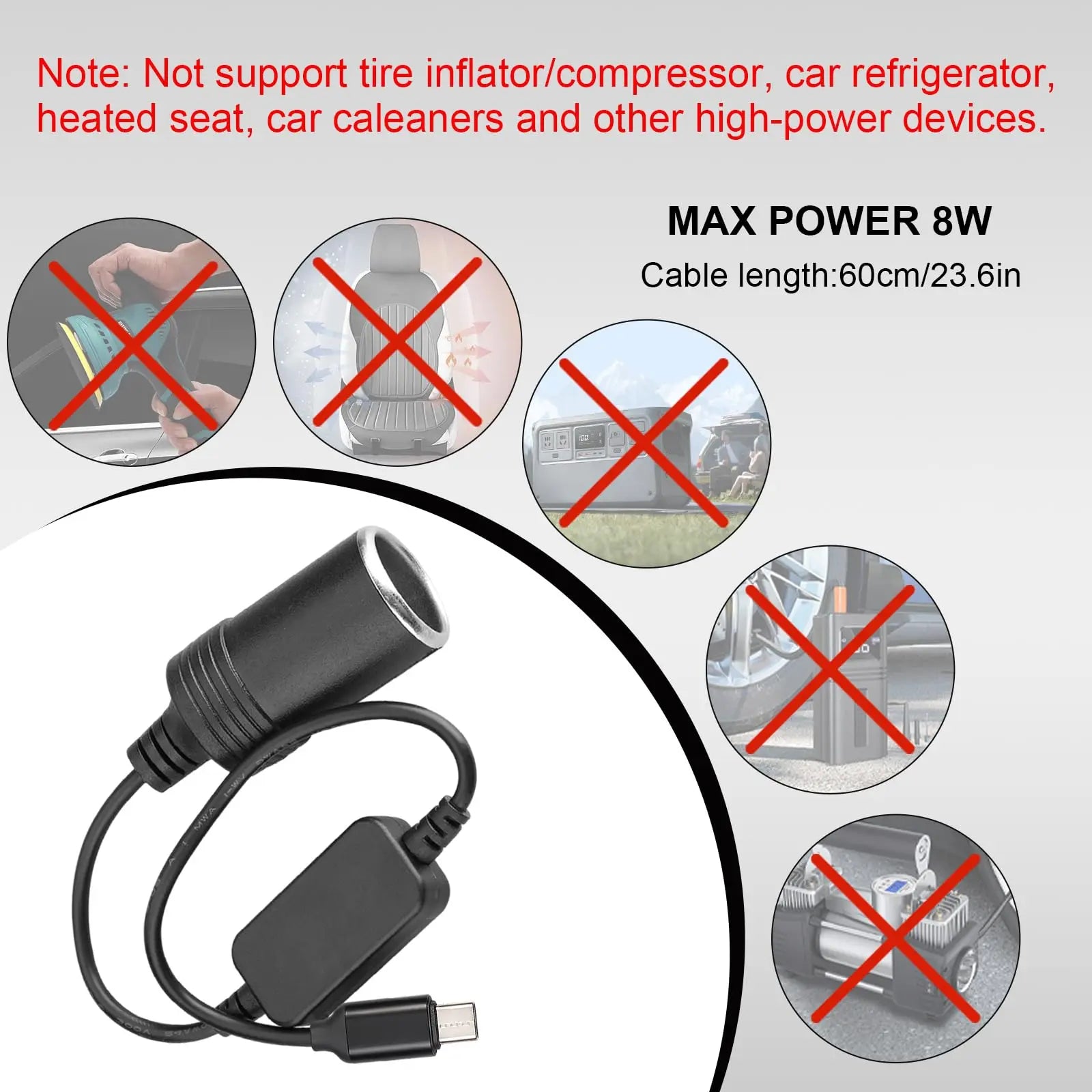 USB to 12V Car Cigarette Lighter Socket Power Adapter Converter
