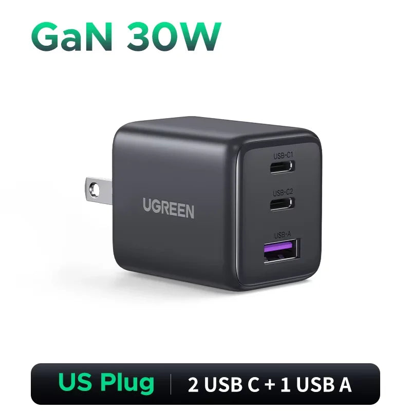 30W GaN Fast Wall Charger with Triple USB Ports